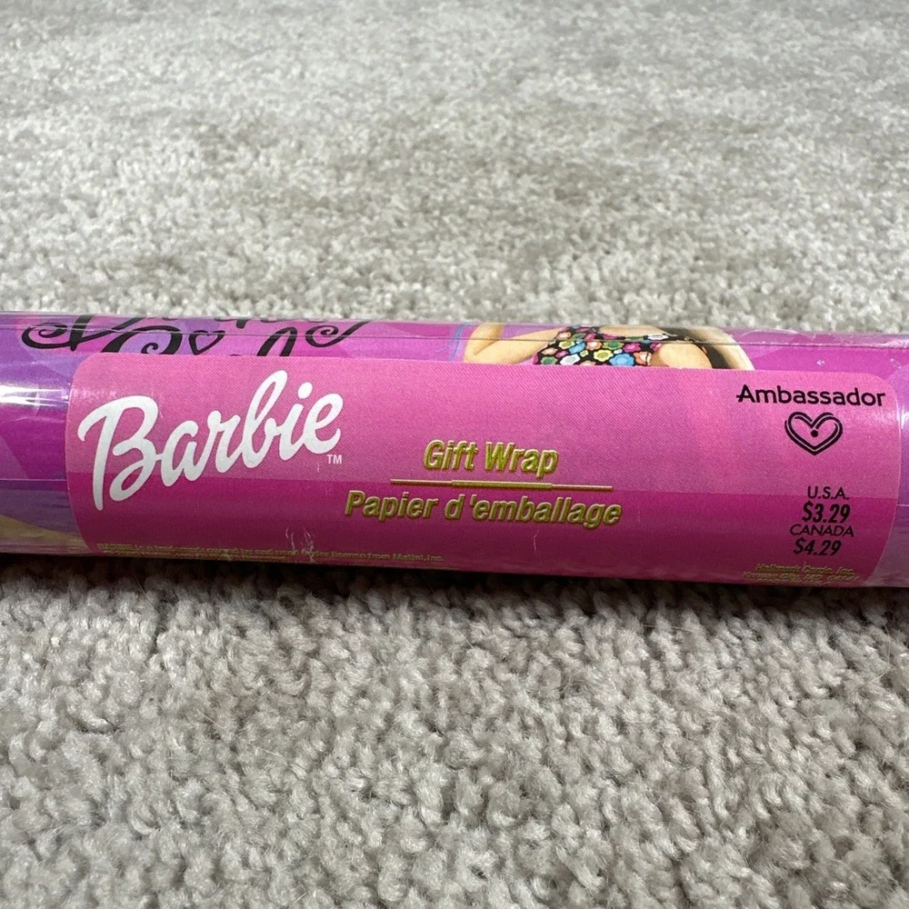 Vintage Barbie Y2K 2000 Mattel Pink Barbie Gift Wrap Wrapping Paper 15 sq ft